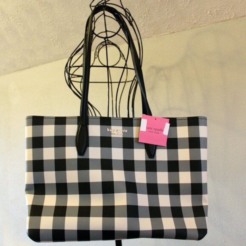 NWT KATE SPADE Checkered Gingham All Day Tote with Wristlet